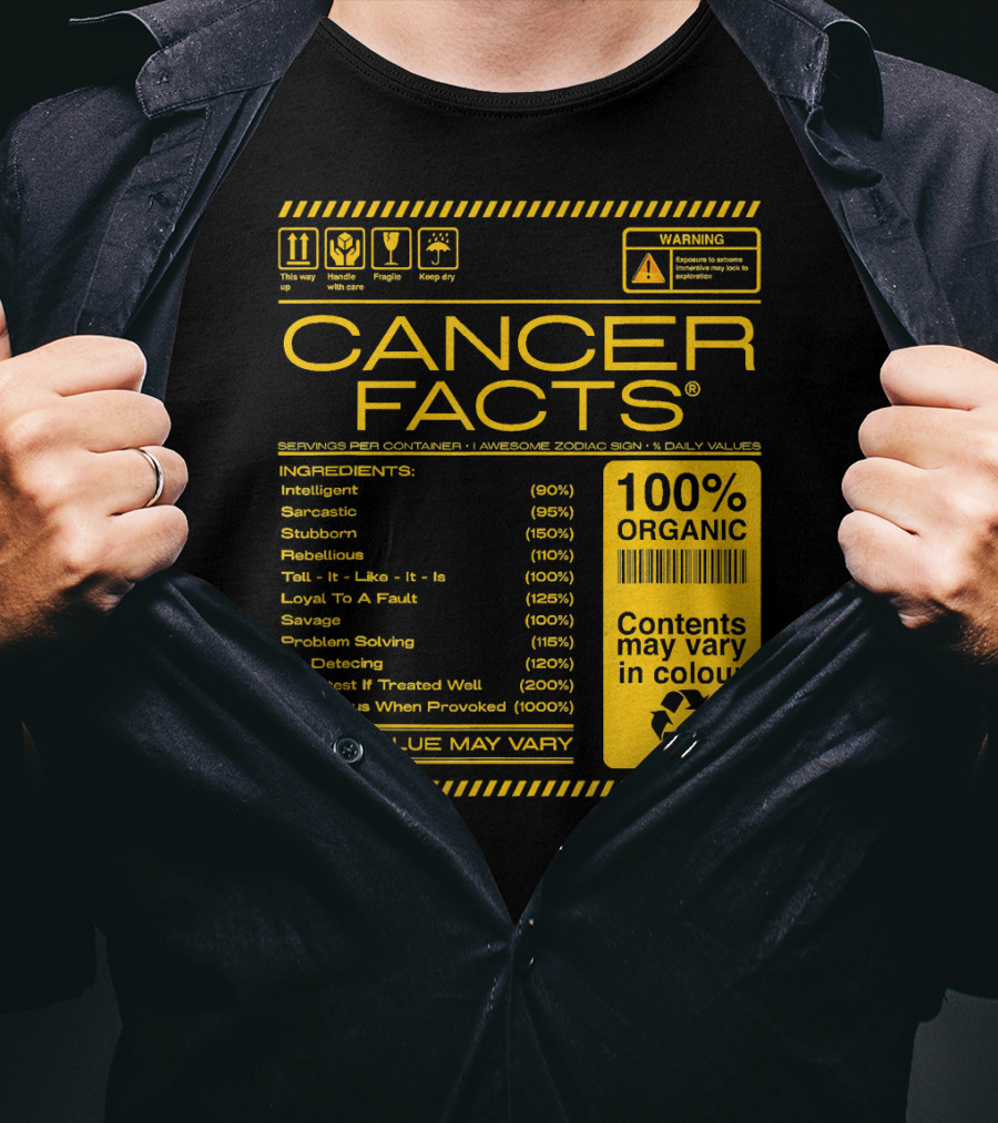 Cancer Facts Lives Intelligent Stubborn Loyal Organic Zodiac Sign T-Shirt