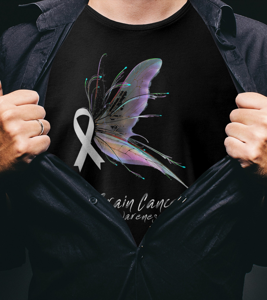 Brain Cancer Awareness Ribbon Butterfly T-Shirt