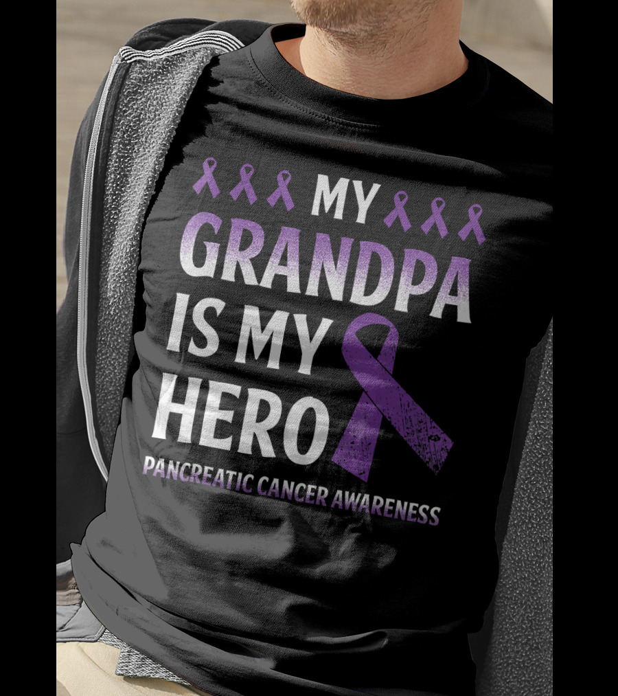 My Grandpa Is My Hero Pancreatic Cancer Awareness Purple Ribbons T-Shirt