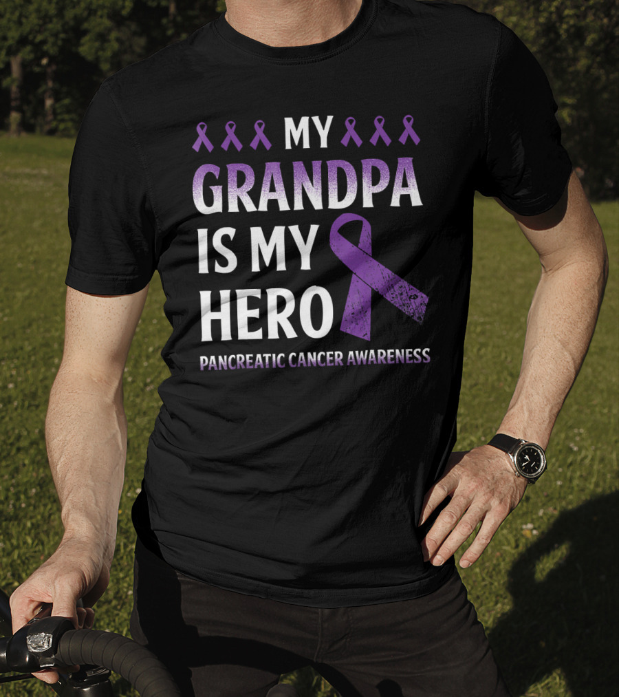 My Grandpa Is My Hero Pancreatic Cancer Awareness Purple Ribbons T-Shirt