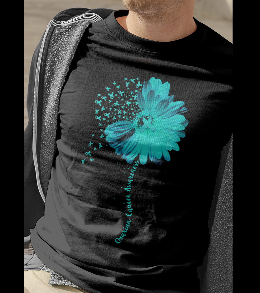 Ovarian Cancer Awareness Sunflower Ribbon Blossoms T-Shirt