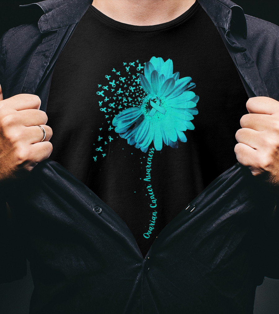 Ovarian Cancer Awareness Sunflower Ribbon Blossoms T-Shirt