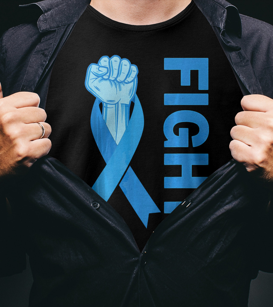 Fight Support Colon Cancer Awareness Rib Symbol Fist T-Shirt