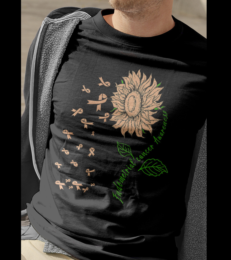 Sunflower Endometrial Cancer Awareness Ribbon Blossoms T-Shirt