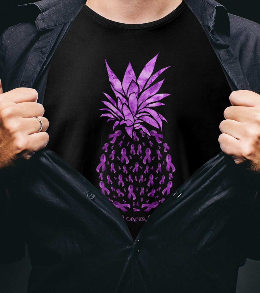 Pineapple With Purple Ribbons For Testicular Cancer Awareness T-Shirt