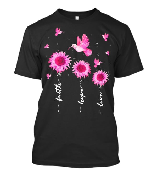 Hummingbird Daisy Faith Hope Love Pink Ribbon Breast Cancer Awareness T-Shirt