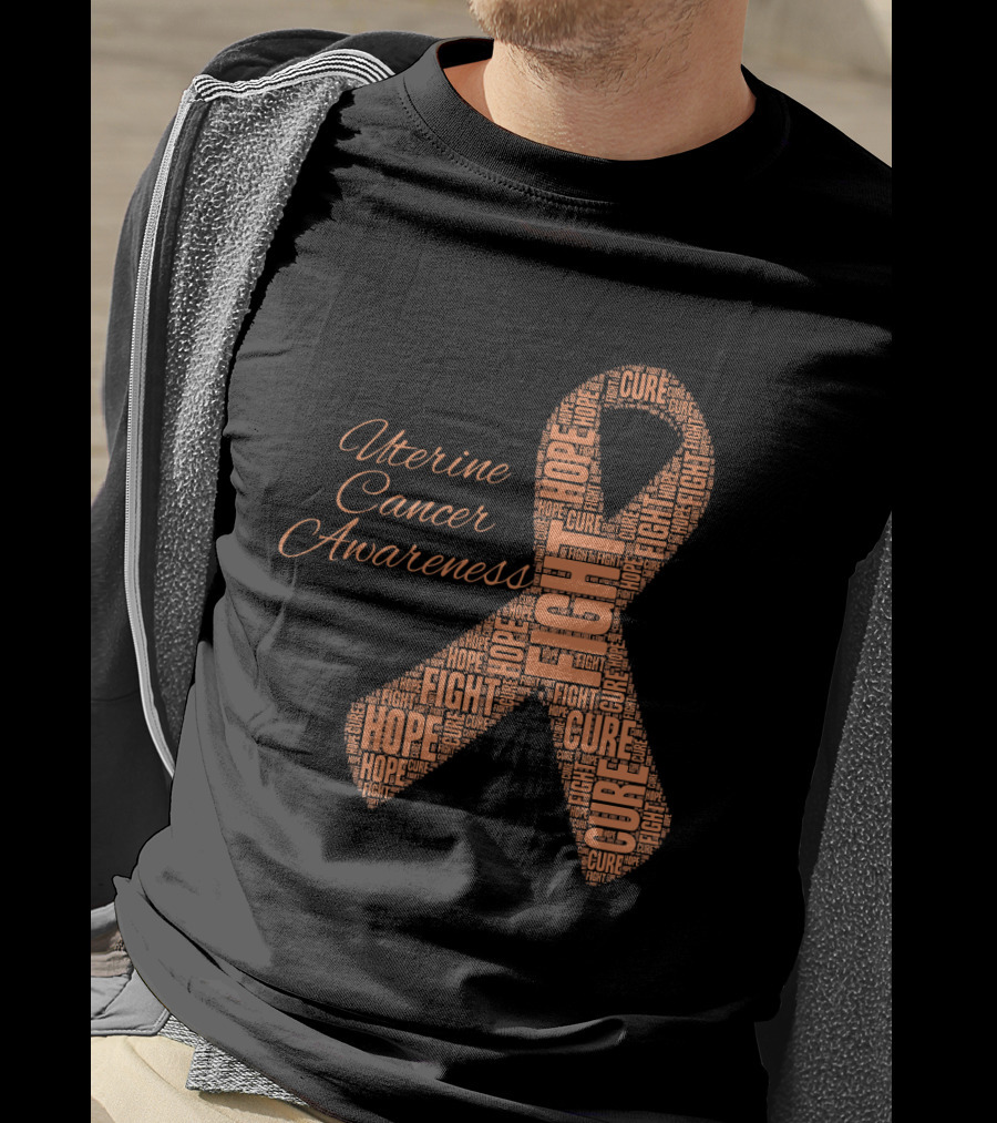 Uterine Cancer Awareness Ribbon With Fight Hope Cure Text T-Shirt