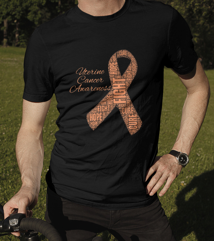 Uterine Cancer Awareness Ribbon With Fight Hope Cure Text T-Shirt