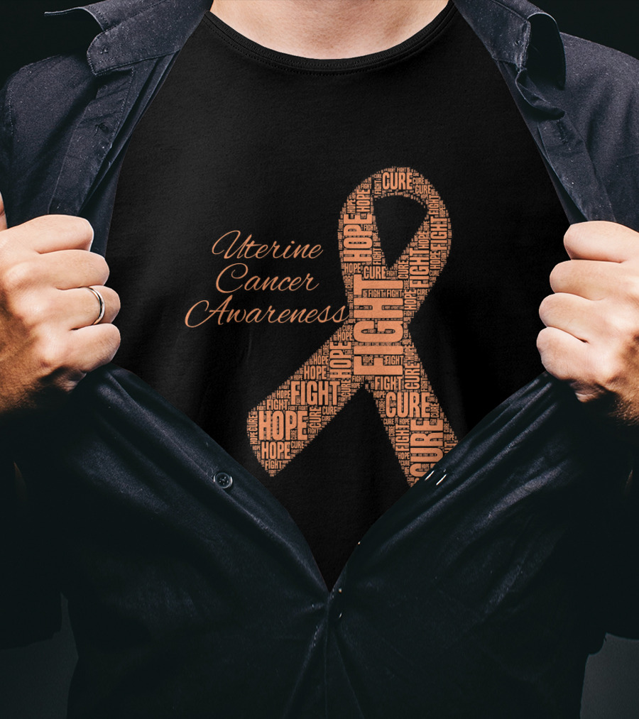 Uterine Cancer Awareness Ribbon With Fight Hope Cure Text T-Shirt