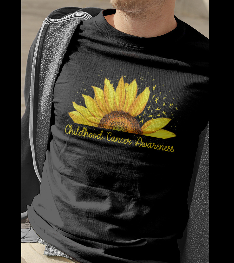 Hippie Sunflower Childhood Cancer Awareness Yellow T-Shirt