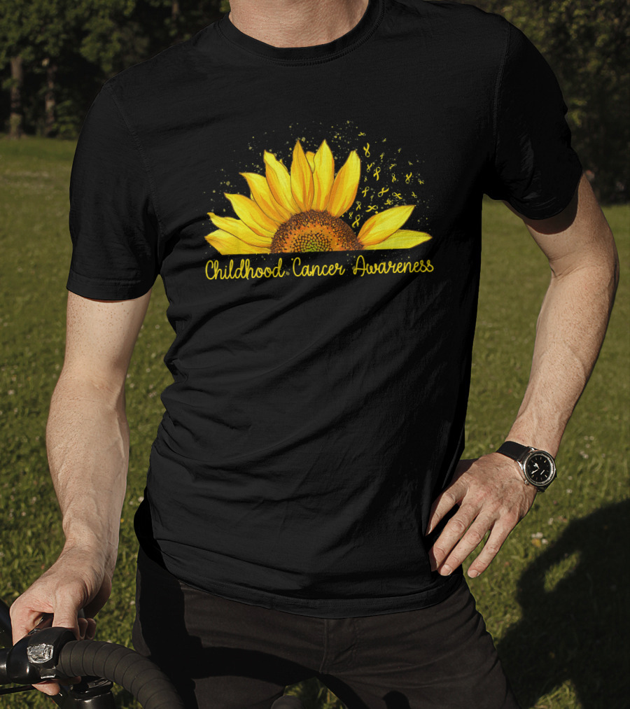 Hippie Sunflower Childhood Cancer Awareness Yellow T-Shirt