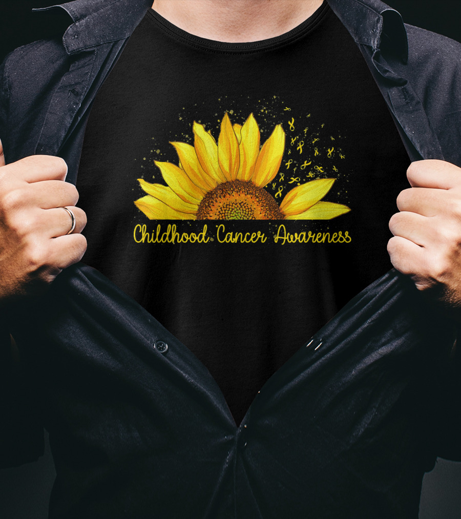 Hippie Sunflower Childhood Cancer Awareness Yellow T-Shirt