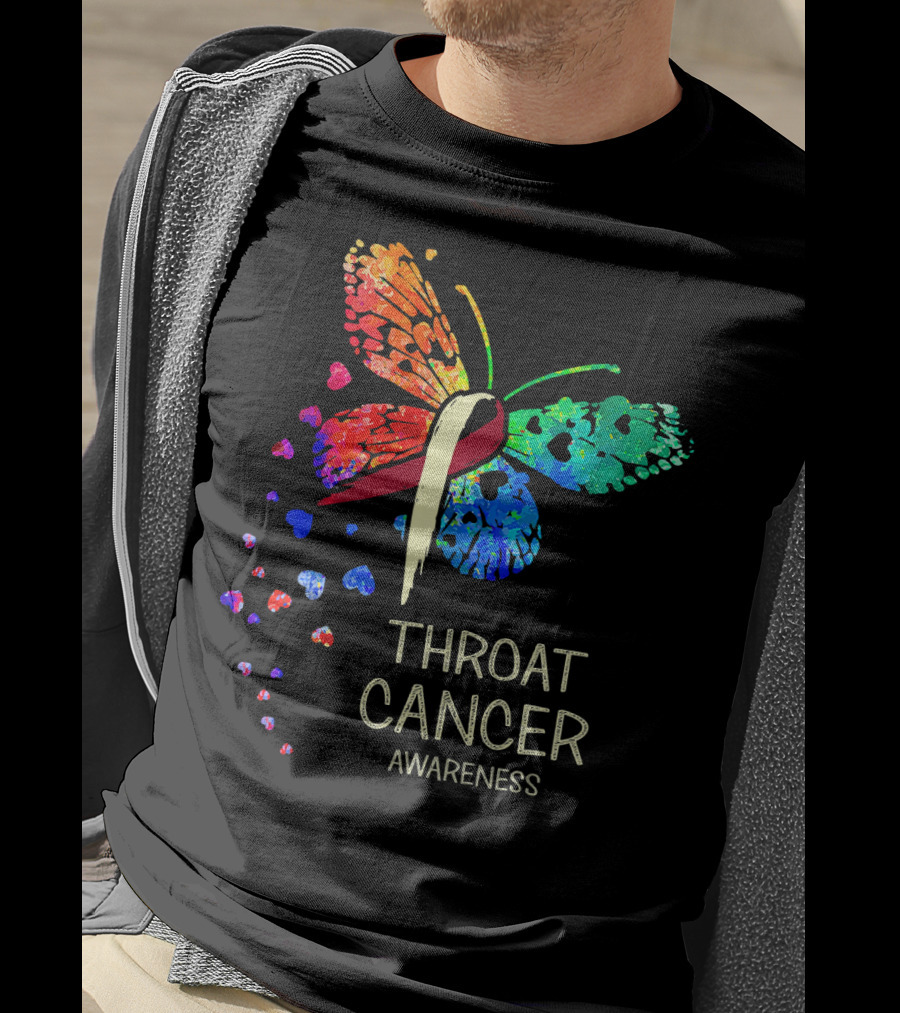Throat Cancer Awareness Ribbon Butterfly Colorful T-Shirt