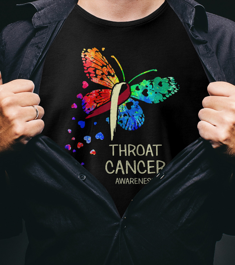 Throat Cancer Awareness Ribbon Butterfly Colorful T-Shirt