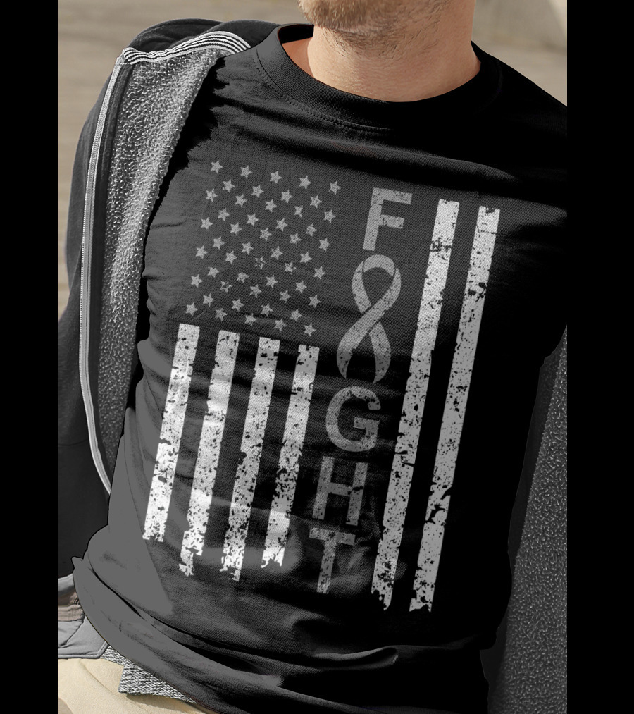 Brain Cancer Awareness Fight American Flag T-Shirt
