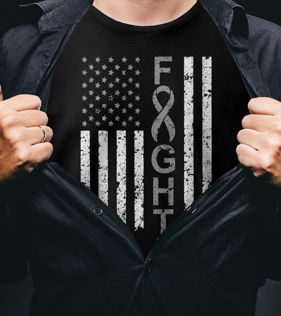 Brain Cancer Awareness Fight American Flag T-Shirt