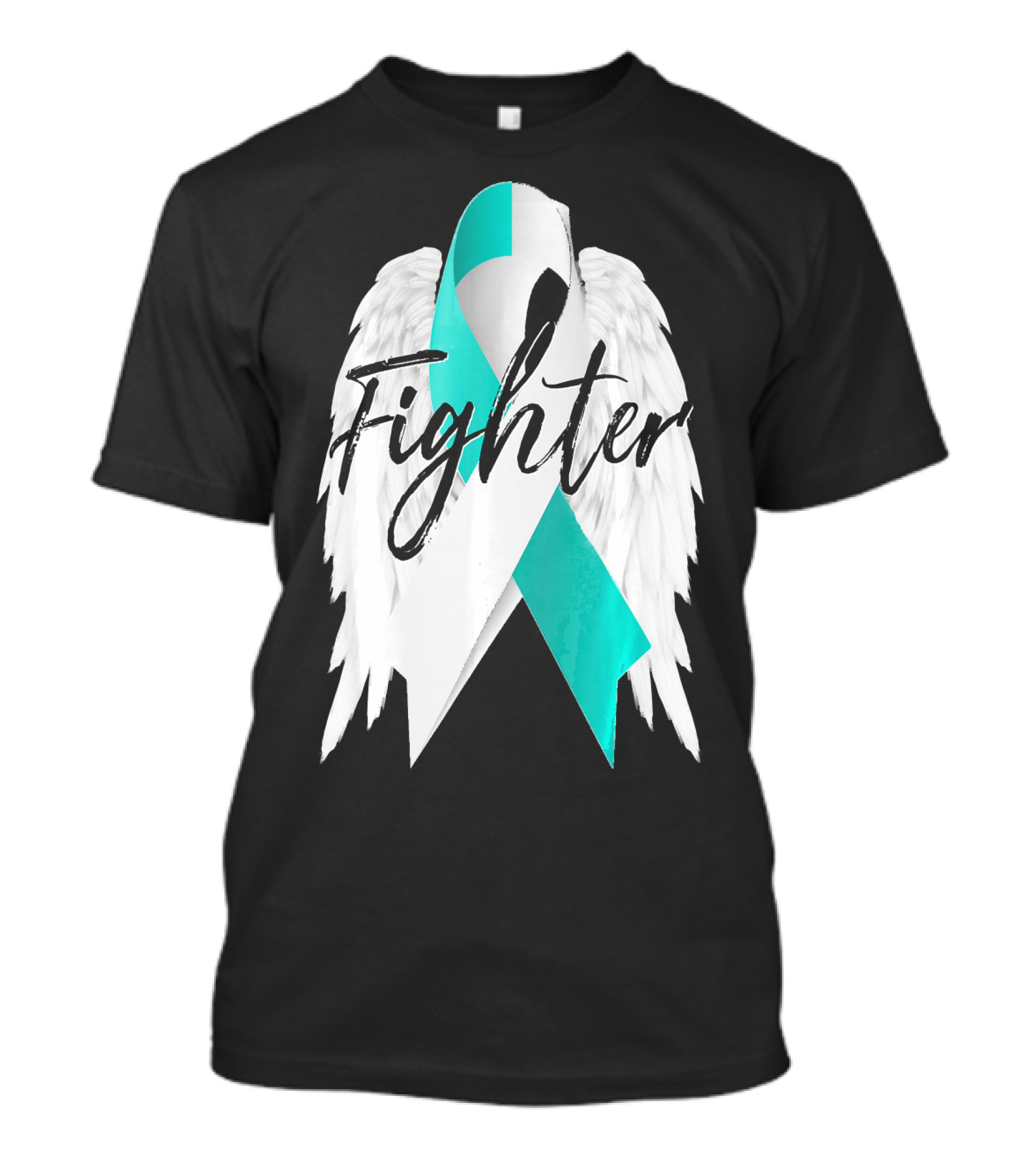 Cervical Cancer Fighter Teal Ribbon With Angel Wings T-Shirt