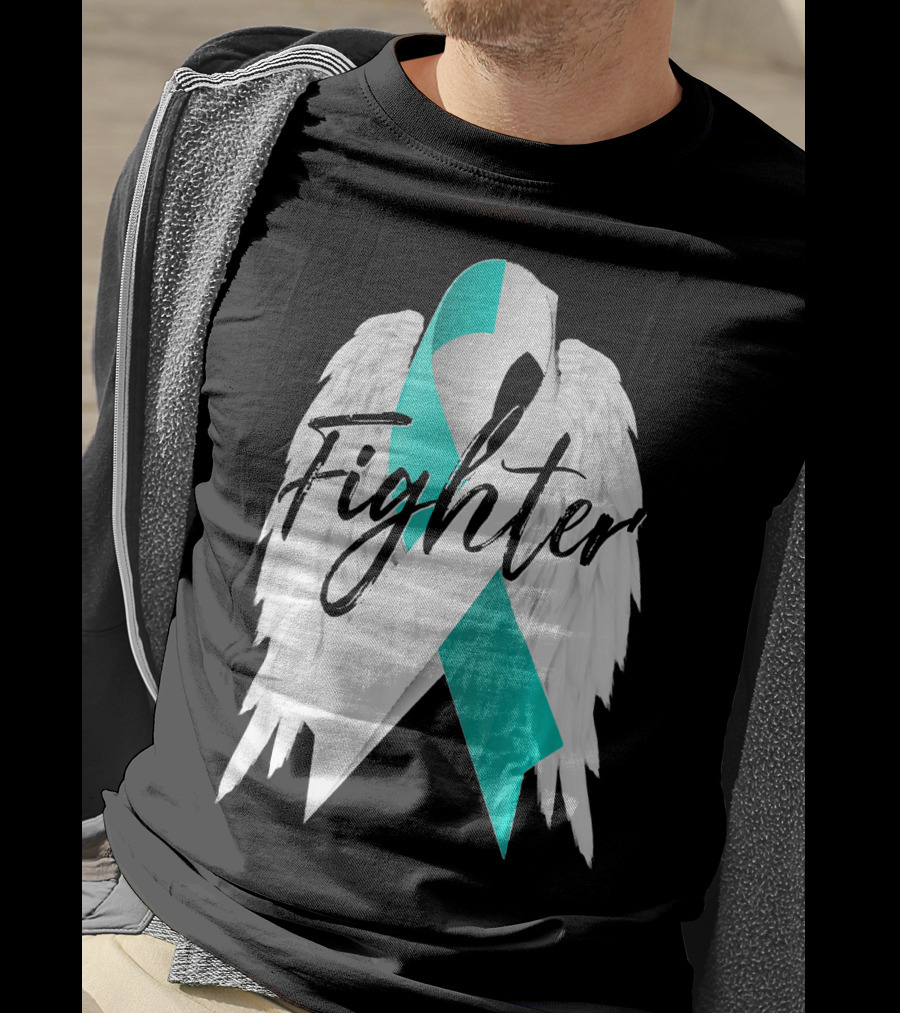 Cervical Cancer Fighter Teal Ribbon With Angel Wings T-Shirt