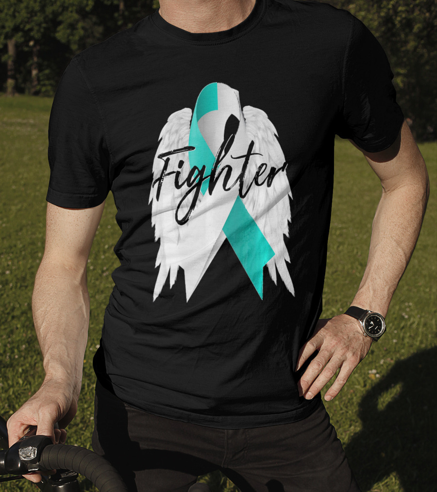Cervical Cancer Fighter Teal Ribbon With Angel Wings T-Shirt