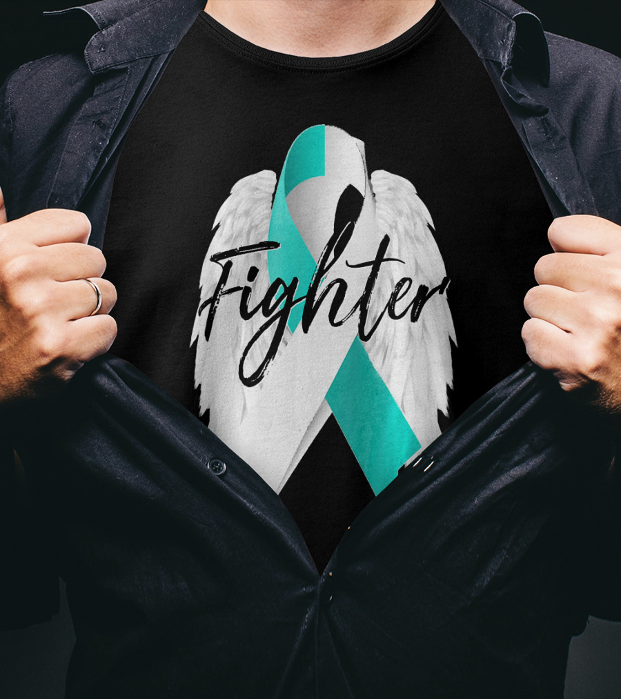 Cervical Cancer Fighter Teal Ribbon With Angel Wings T-Shirt