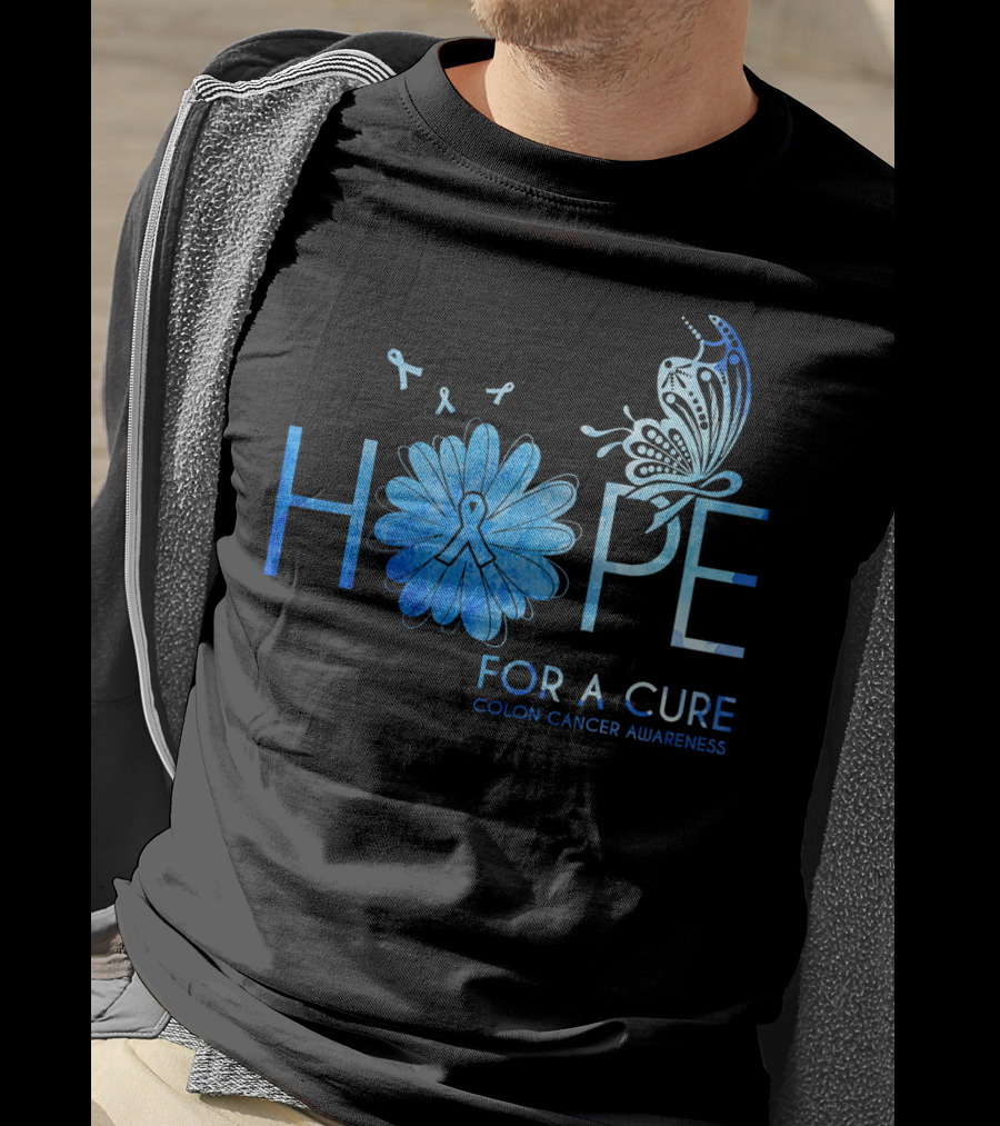 Hope For A Cure Colon Cancer Awareness Butterfly Ribbon T-Shirt