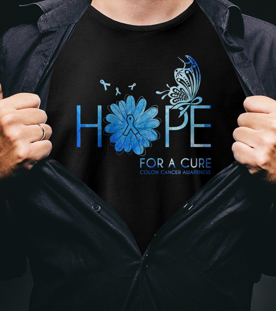 Hope For A Cure Colon Cancer Awareness Butterfly Ribbon T-Shirt