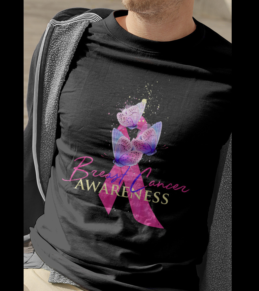 Breast Cancer Awareness Pink Ribbon Butterfly T-Shirt