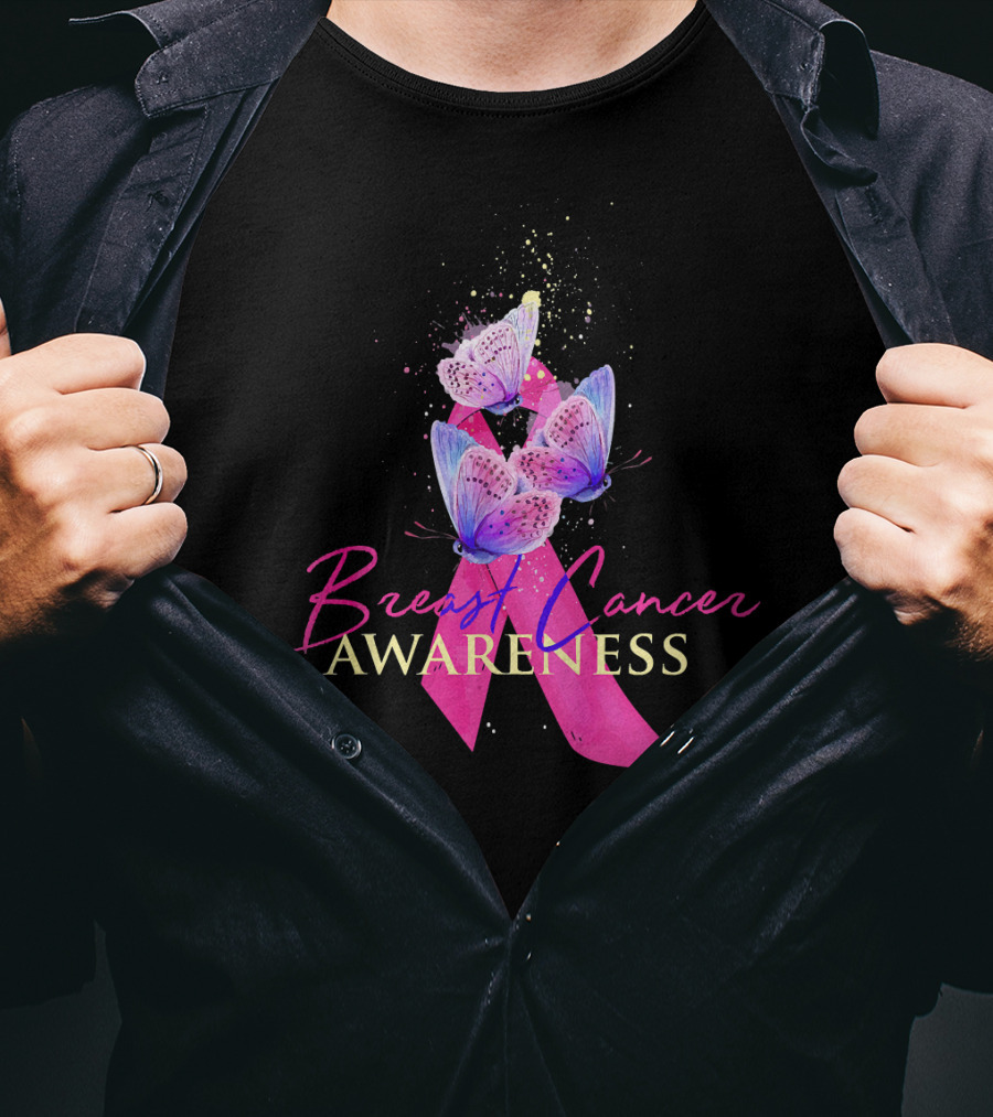 Breast Cancer Awareness Pink Ribbon Butterfly T-Shirt