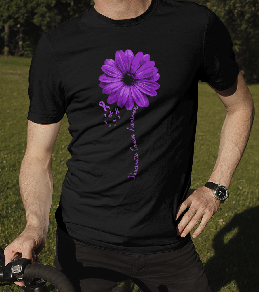 Pancreatic Cancer Awareness Purple Ribbon Purple Flower T-Shirt
