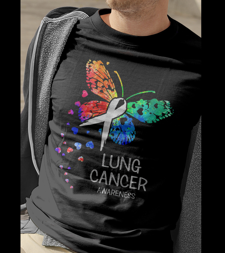 Lung Cancer Awareness Rainbow Butterfly T-Shirt