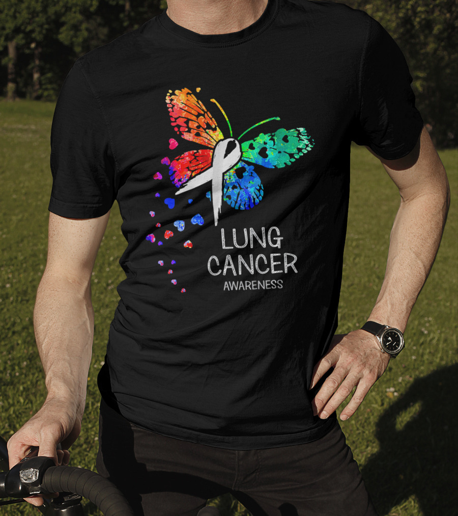 Lung Cancer Awareness Rainbow Butterfly T-Shirt