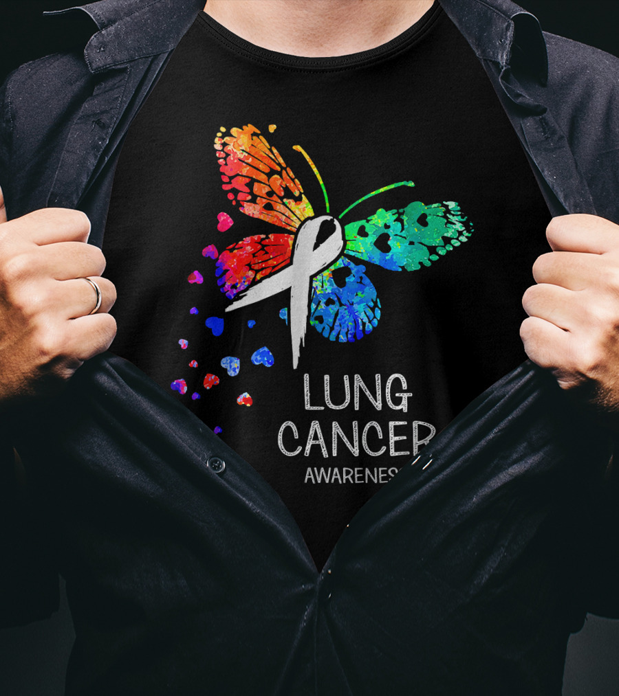 Lung Cancer Awareness Rainbow Butterfly T-Shirt