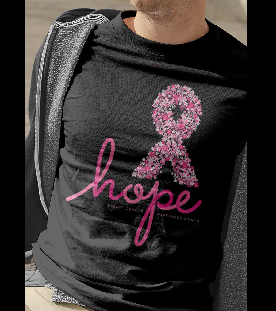 Hope Breast Cancer Awareness Month Pink Ribbon Floral T-Shirt