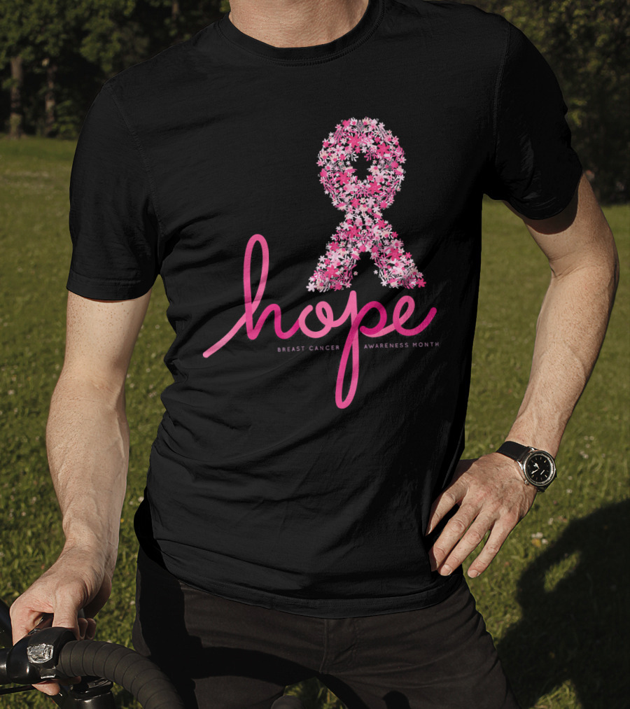 Hope Breast Cancer Awareness Month Pink Ribbon Floral T-Shirt