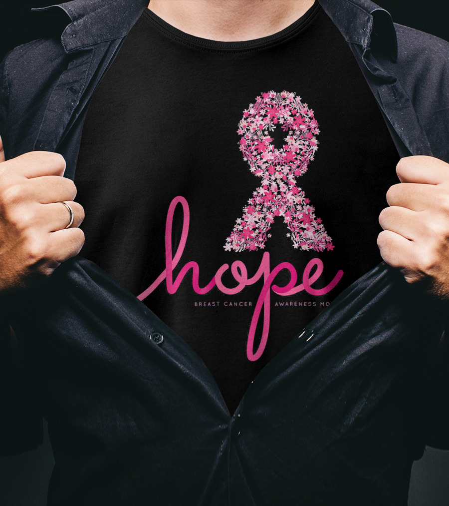 Hope Breast Cancer Awareness Month Pink Ribbon Floral T-Shirt