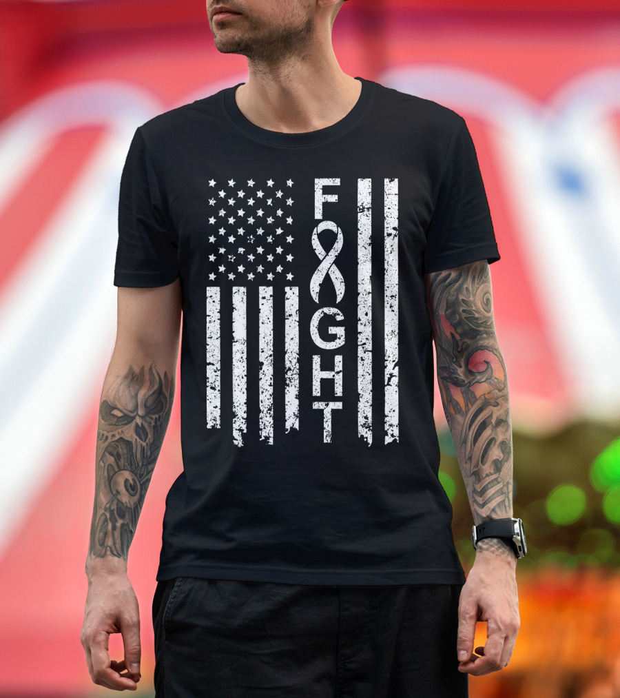 Lung Cancer Awareness American Flag Fight T-Shirt