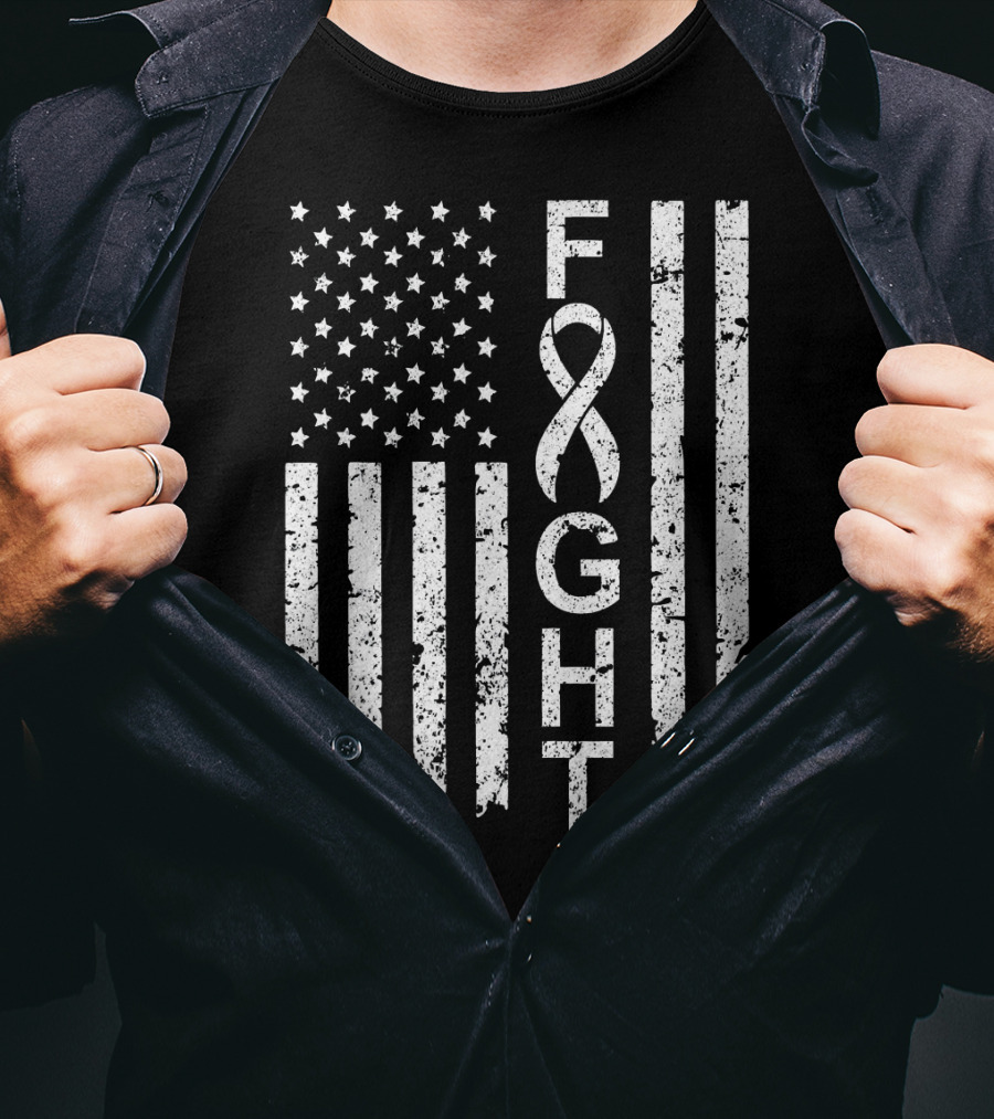 Lung Cancer Awareness American Flag Fight T-Shirt