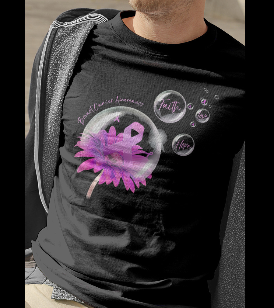 Breast Cancer Awareness Faith Hope Love Flower T-Shirt
