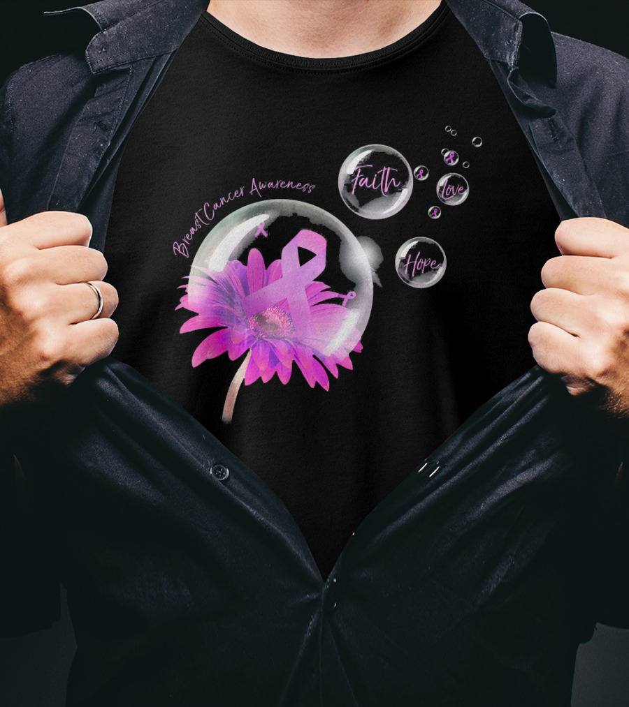 Breast Cancer Awareness Faith Hope Love Flower T-Shirt