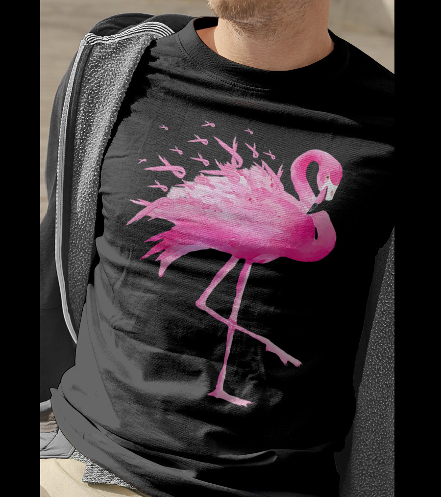 Flamingo Pink Ribbon Breast Cancer Awareness T-Shirt