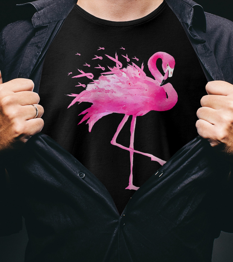 Flamingo Pink Ribbon Breast Cancer Awareness T-Shirt