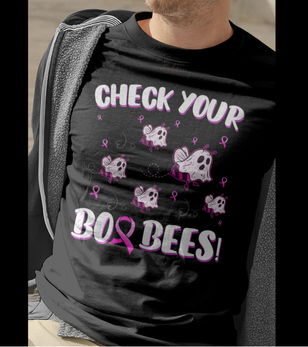 Check Your Boo Bees Breast Cancer Awareness Funny Ghost Bees T-Shirt