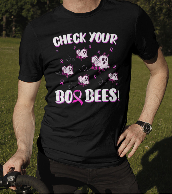 Check Your Boo Bees Breast Cancer Awareness Funny Ghost Bees T-Shirt