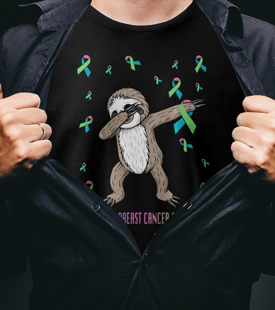 Metastatic Breast Cancer Awareness Sloth Dabbing Ribbons T-Shirt