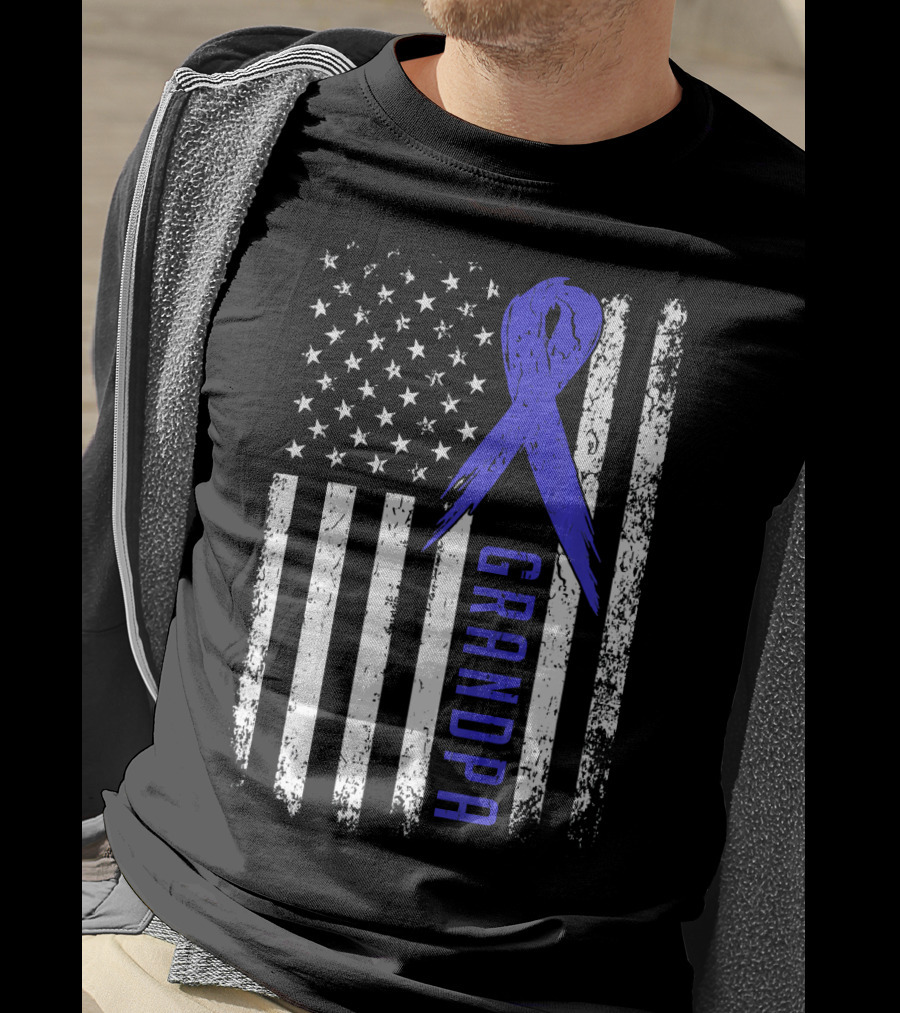 Grandpa American Flag Colon Cancer Awareness T-Shirt