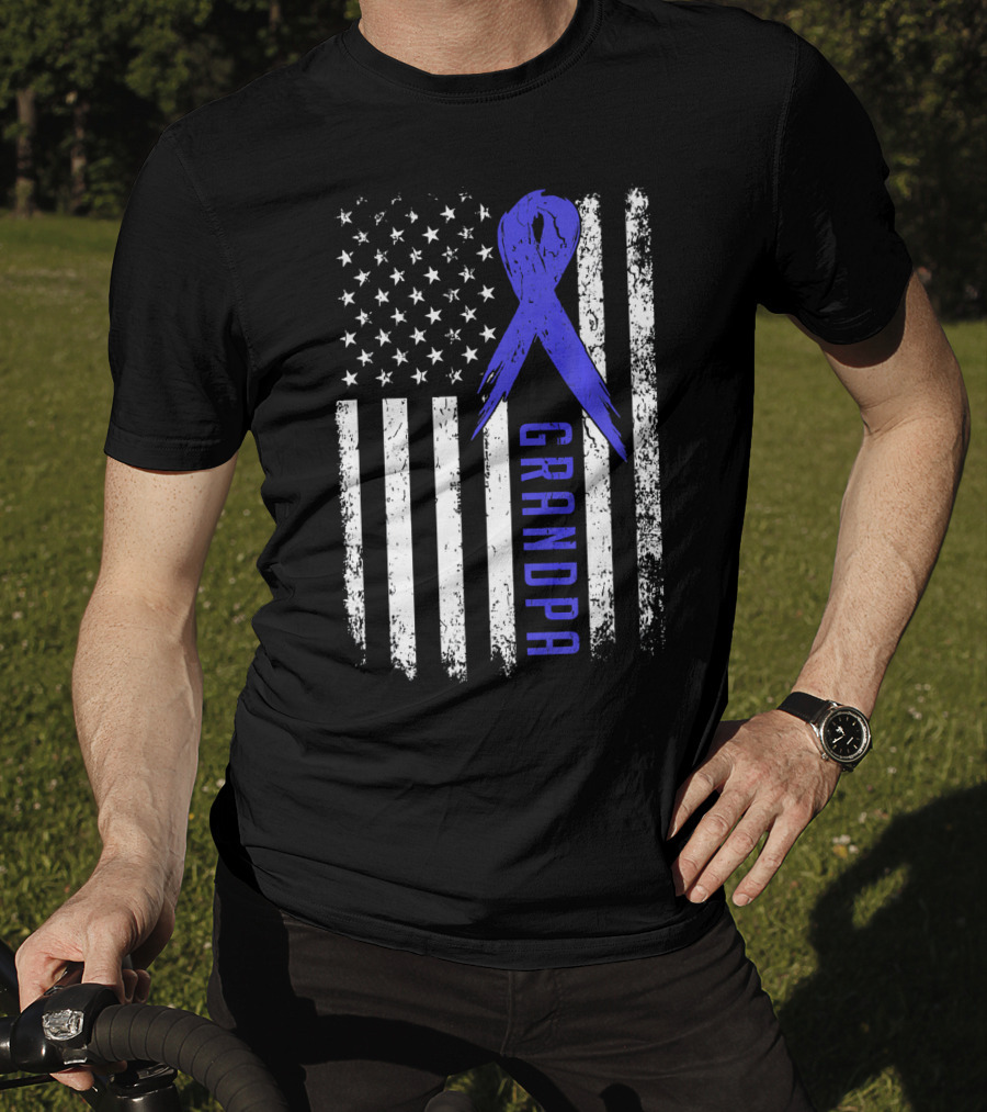 Grandpa American Flag Colon Cancer Awareness T-Shirt