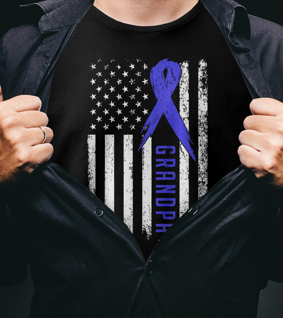 Grandpa American Flag Colon Cancer Awareness T-Shirt