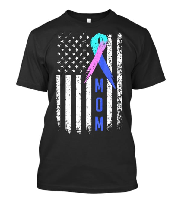 Mom American Flag Thyroid Cancer Awareness T-Shirt