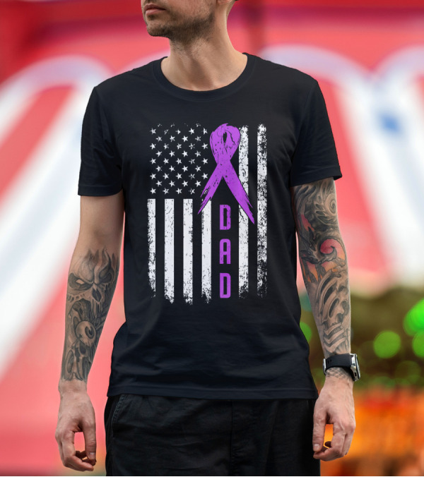 Premium T-Shirt: Dad American Flag Pancreatic Cancer Awareness Purple T-Shirt Dad American Flag Pancreatic Cancer Awareness Purple T-Shirt