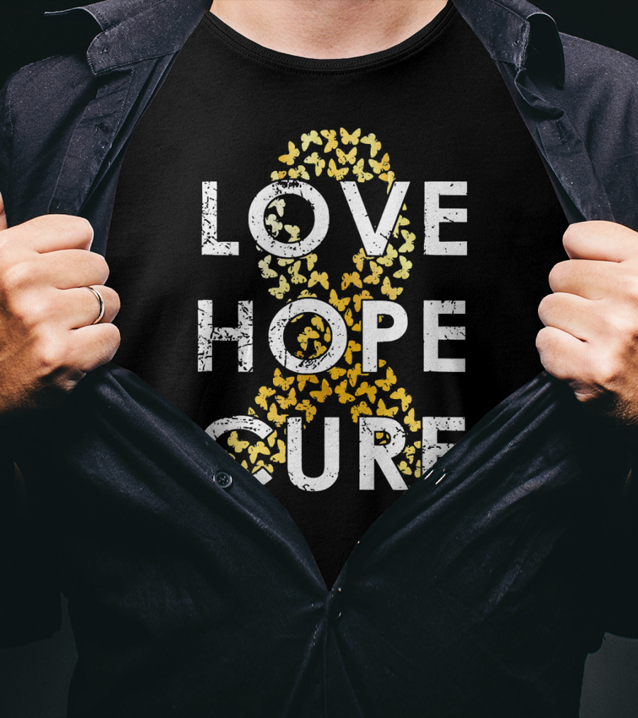 Childhood Cancer Awareness Love Hope Cure Butterflies T-Shirt